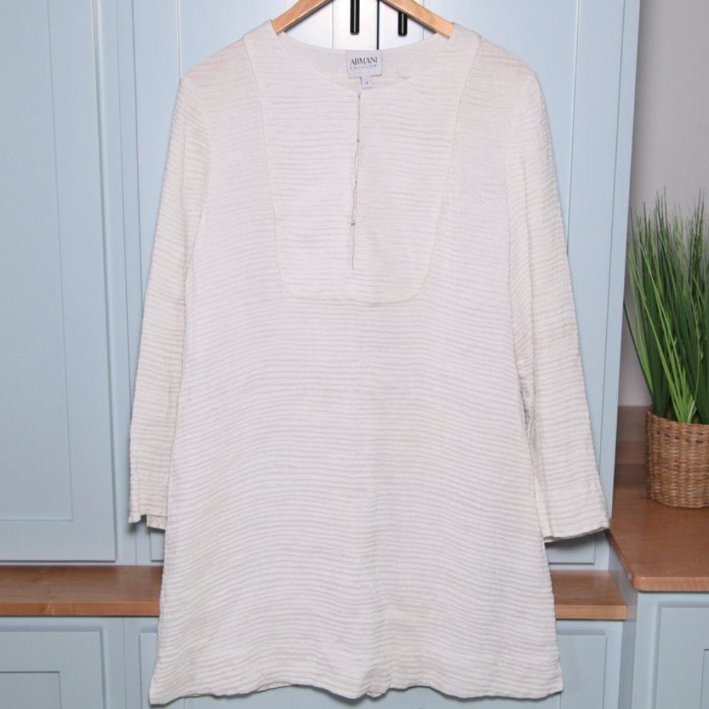 ARMANI COLLEZIONI Flax Silk Blend White Blouse Size 14